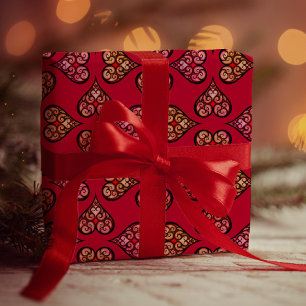 Leuk & Elegant Boho Hearts Rood  Patroon Cadeaupapier