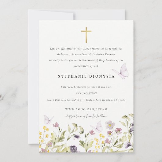 Leuk Elegant Roze Meadow Bloemen Vlinder Doop Kaart (Voorkant)