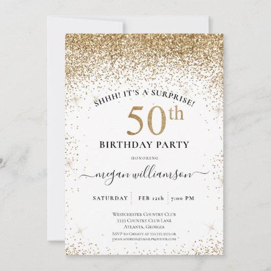 Leuk Elegant Zwart Goud Glitter 50ste Verjaardagsf Kaart (Voorkant)