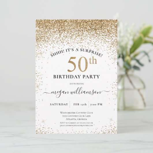 Leuk Elegant Zwart Goud Glitter 50ste Verjaardagsf Kaart (Staand voorkant)