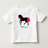 Leuk Elegant Zwart Wit & Heet Roze Paard Voeg naam Kinder Shirts (Voorkant)