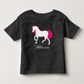 Leuk Elegant Zwart Wit & Heet Roze Paard Voeg naam Kinder Shirts (Voorkant)