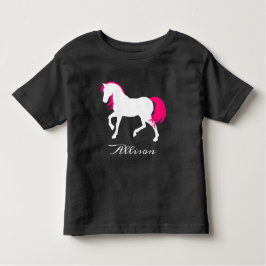 Leuk Elegant Zwart Wit & Heet Roze Paard Voeg naam Kinder Shirts