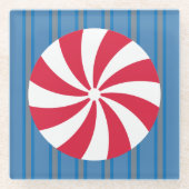 Leuk en Fancy Blauw Kerst Peppermint Snoep Glazen Onderzetter (Voorkant)