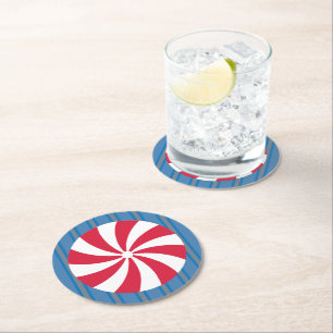 Leuk en Fancy Blauw Kerst Peppermint Snoep Ronde Kartonnen Onderzetter