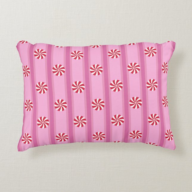 Leuk en Fancy Roze Kerst Peppermint Snoep Accent Kussen (Voorkant)