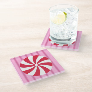Leuk en Fancy Roze Kerst Peppermint Snoep Glazen Onderzetter