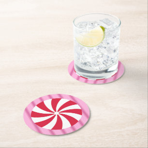 Leuk en Fancy Roze Kerst Peppermint Snoep Ronde Kartonnen Onderzetter
