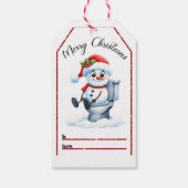 Leuk en feestelijk kerst label met een sneeuwpop cadeaulabel (Achterkant)