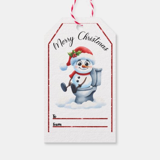 Leuk en feestelijk kerst label met een sneeuwpop cadeaulabel (Achterkant)
