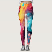 Leuk en Fierce kleurrijke Waterverf Print Leggings (Voorkant)