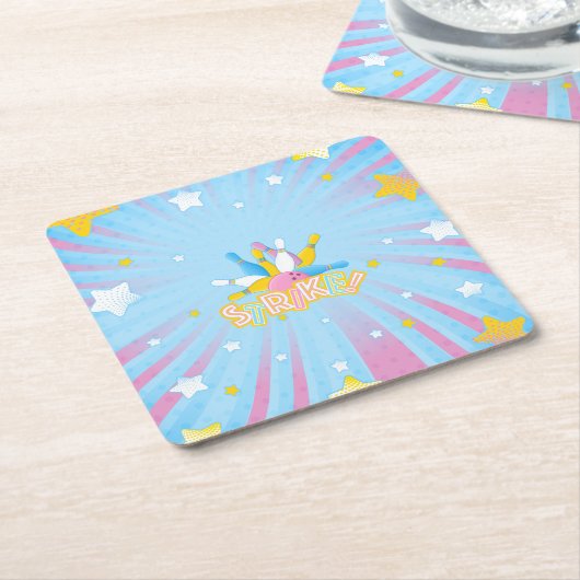 Leuk en kleurrijk bowlingfeest kartonnen onderzetters (Schuin)