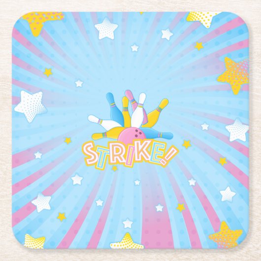 Leuk en kleurrijk bowlingfeest kartonnen onderzetters (Voorkant)
