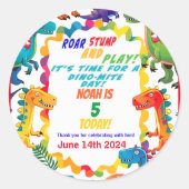 Leuk en kleurrijk Dinosaurus Verjaardagsfeest Ronde Sticker (Voorkant)