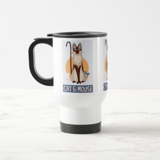 Leuk en kleurrijk kat en muis reisbeker (Links)