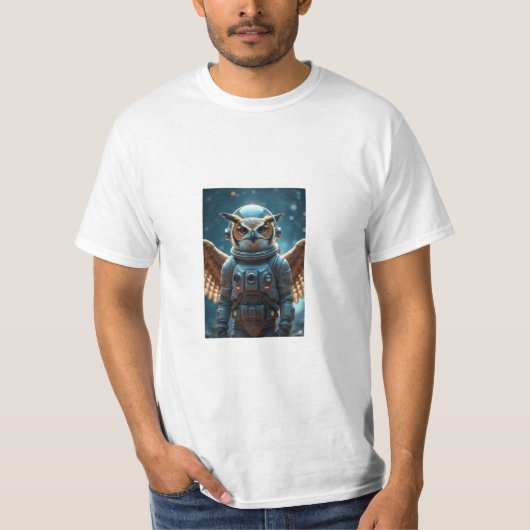 Leuk en kleurrijk mannen t-shirt met astronaut uil (Voorkant)