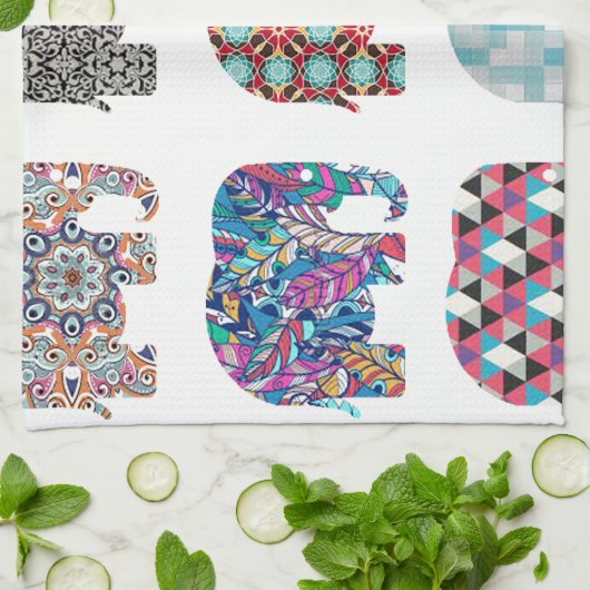 leuk en kleurrijk olifantenontwerp theedoek (Gevouwen)