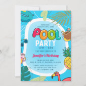 Leuk en kleurrijk poolparty | Palm Zwemmen Verjaar Kaart (Voorkant)