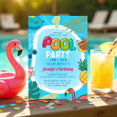 Leuk en kleurrijk poolparty | Palm Zwemmen Verjaar Kaart