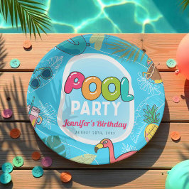 Leuk en kleurrijk poolparty | Palm Zwemmen Verjaar Papieren Bordje