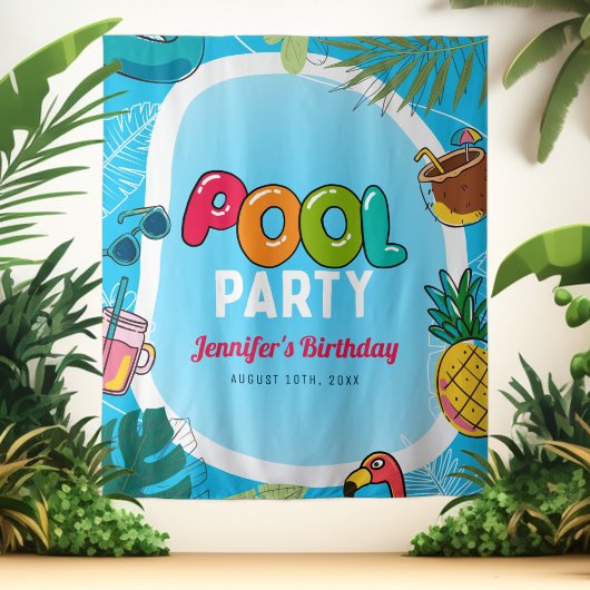 Leuk en kleurrijk poolparty | Zwemlichaam achtergr Wandkleed