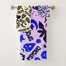 Leuk en Leuk Paarse Blauw en Zwart Halloween Bad Handdoek