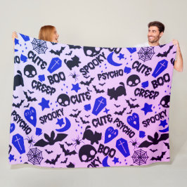 Leuk en Leuk Paarse, Blauwe en Zwarte Halloween Fleece Deken