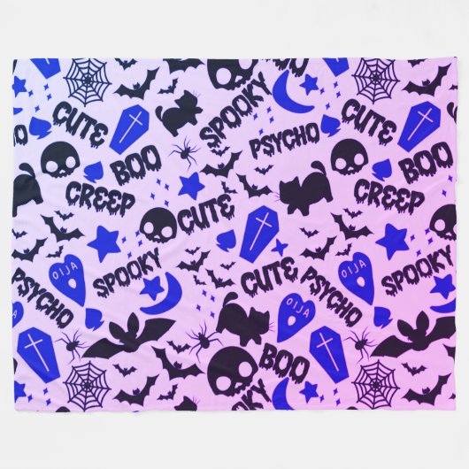 Leuk en Leuk Paarse, Blauwe en Zwarte Halloween Fleece Deken (Voorkant (Horizontaal))