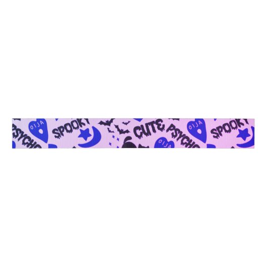 Leuk en Leuk Paarse, Blauwe en Zwarte Halloween Grosgrain Lint (Voorkant)