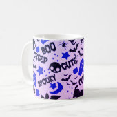 Leuk en Leuk Paarse, Blauwe en Zwarte Halloween Koffiemok (Voorkant links)