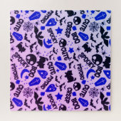 Leuk en Leuk Paarse, Blauwe en Zwarte Halloween Legpuzzel (Horizontaal)