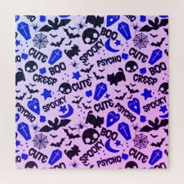 Leuk en Leuk Paarse, Blauwe en Zwarte Halloween Legpuzzel