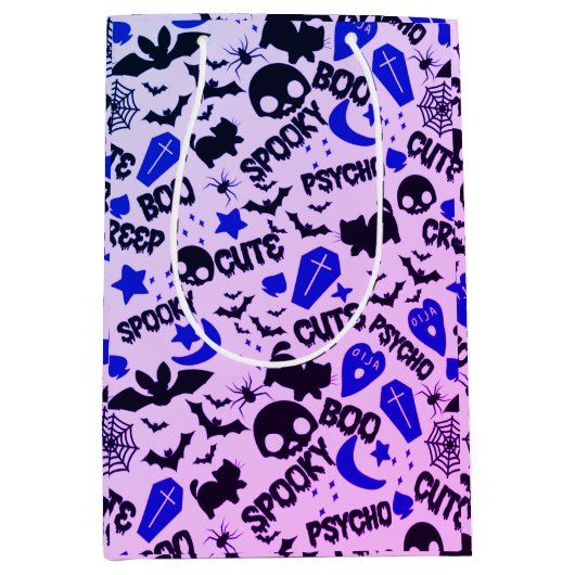 Leuk en Leuk Paarse, Blauwe en Zwarte Halloween Medium Cadeauzakje (Voorkant)