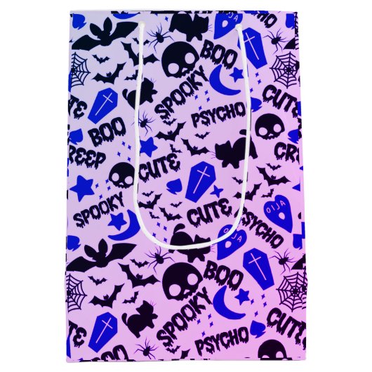 Leuk en Leuk Paarse, Blauwe en Zwarte Halloween Medium Cadeauzakje (Achterkant)