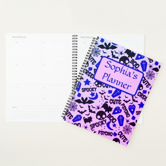 Leuk en Leuk Paarse, Blauwe en Zwarte Halloween Planner (Display)