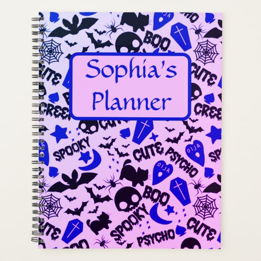 Leuk en Leuk Paarse, Blauwe en Zwarte Halloween Planner (Voorkant)