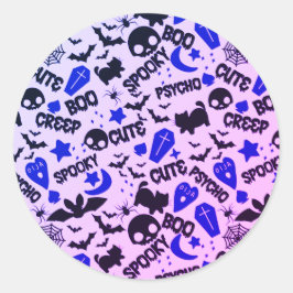 Leuk en Leuk Paarse, Blauwe en Zwarte Halloween Ronde Sticker