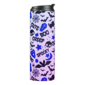 Leuk en Leuk Paarse, Blauwe en Zwarte Halloween Thermosbeker (Gedraaid links)