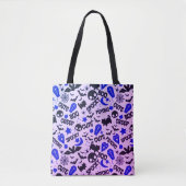 Leuk en Leuk Paarse, Blauwe en Zwarte Halloween Tote Bag (Voorkant)