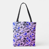 Leuk en Leuk Paarse, Blauwe en Zwarte Halloween Tote Bag (Achterkant)