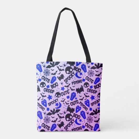 Leuk en Leuk Paarse, Blauwe en Zwarte Halloween Tote Bag (Achterkant)