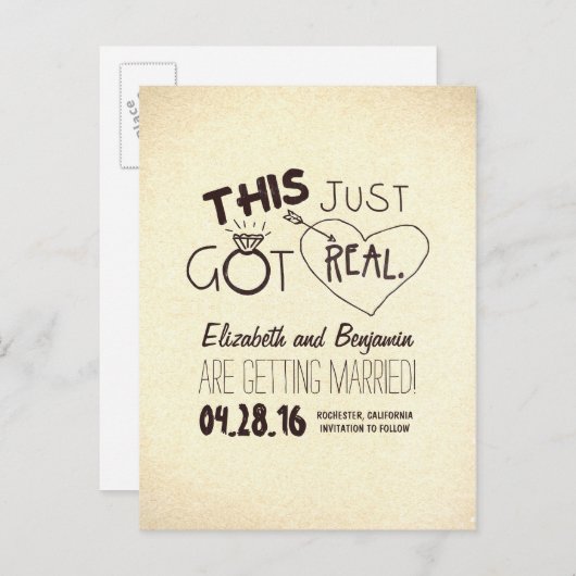 leuk en schattig save the date - DIT IS NET ECHT G Aankondigingskaart (Voorkant / Achterkant)