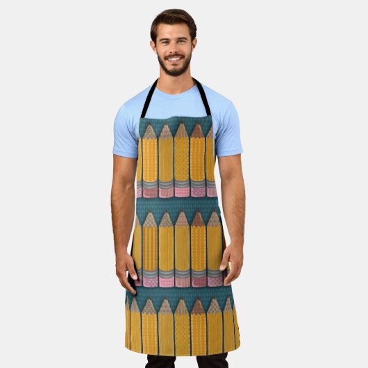 Leuk episch geïllustreerd geel potlood patroon schort (Gedragen)