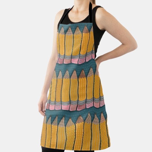 Leuk episch geïllustreerd geel potlood patroon schort (Insitu)