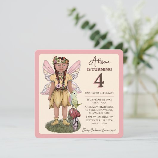 Leuk  Fairy Vierde Verjaardagsfeestje Kaart (Staand voorkant)