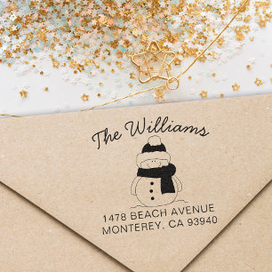 Leuk Familie Kerstmis Adres Met Sneeuwman Zelfinktende Stempel