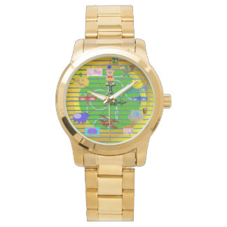 Leuk Feestelijk Blauw Rood Vliegtuig op Gouden Rin Horloge