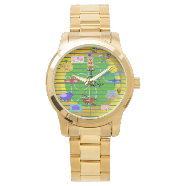 Leuk Feestelijk Blauw Rood Vliegtuig op Gouden Rin Horloge (Voorkant)