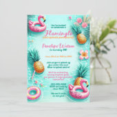 Leuk Flamingo en ananas Zomerzwembad Party Kaart (Staand voorkant)