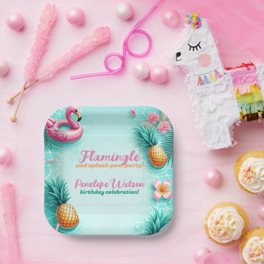 Leuk Flamingo en ananas Zomerzwembad Party Papieren Bordje (Feest)